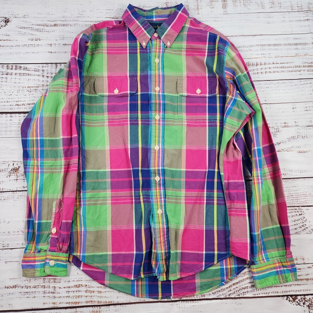 Ralph Lauren Indian Madras Plaid Button Down Shirt Men XL Multicolor Cotton